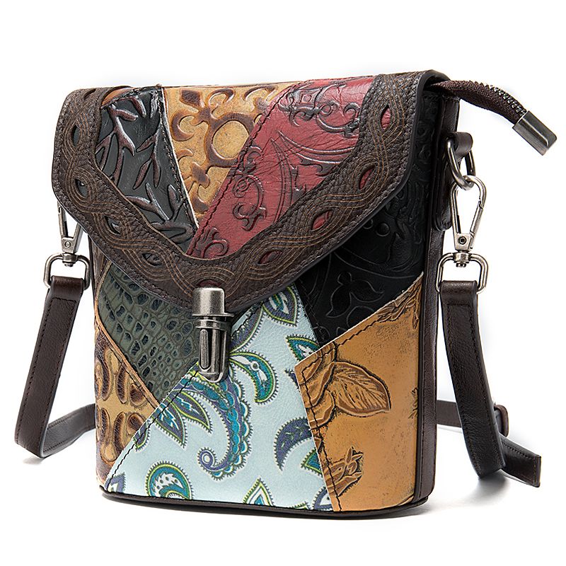 Women’s Genuine Cowhide Leather Vintage Alligator Pattern Crossbody Messenger Bag