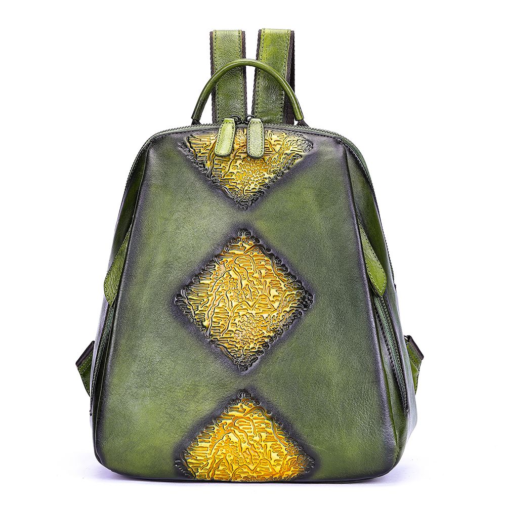 Women’s Genuine Leather Floral Embossed Vintage Backpack