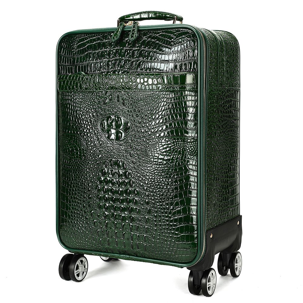 Men’s Genuine Leather Crocodile-Pattern 20″ Carry-On Trolley Suitcase