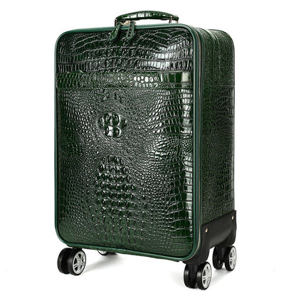 Men’s Genuine Leather Crocodile-Pattern 20″ Carry-On Trolley Suitcase