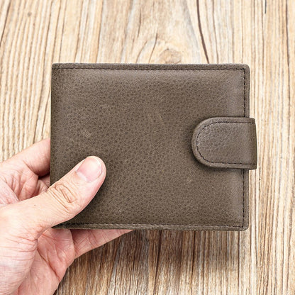 Men’s Leather Short Bifold Wallet with Coin Pocket – Genuine Cowhide Slim Purse