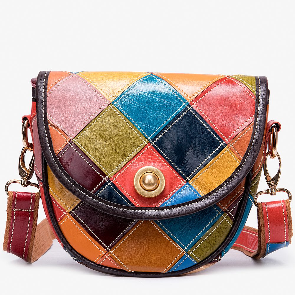 Women’s Genuine Leather Multi-Color Boho Geometric Crossbody Bag
