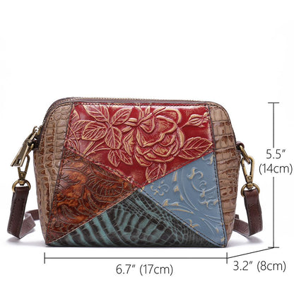 Women’s Genuine Leather Vintage Patchwork Messenger Crossbody Bag