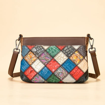 Women’s Genuine Cowhide Leather Vintage Patchwork Shoulder Bag