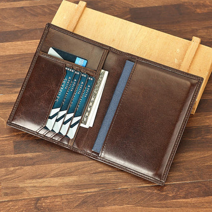Crazy Horse Genuine Leather RFID Bifold Wallet – Vintage Travel & Passport Holder