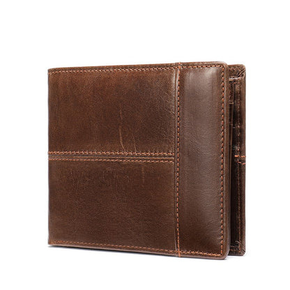 Genuine Cow Leather RFID Bifold Short Wallet with Coin Pocket – Slim & Waterproof