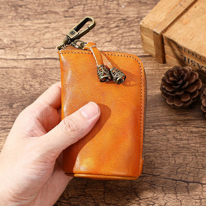 Leather Zipper Coin Purse – Mini Vintage Wallet for Men