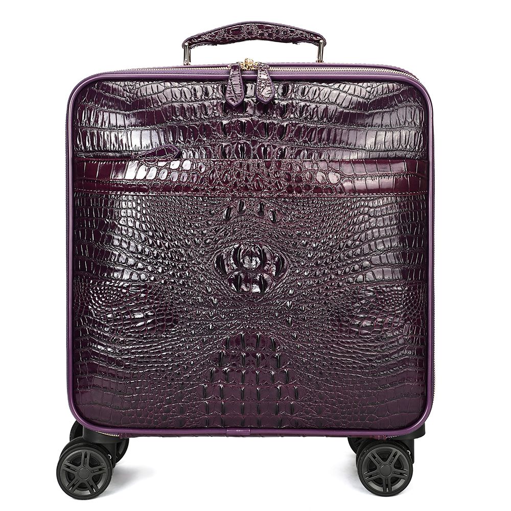 Men’s Genuine Leather Crocodile-Print 18″ Carry-On Luggage Trolley
