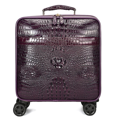 Men’s Genuine Leather Crocodile-Print 18″ Carry-On Luggage Trolley