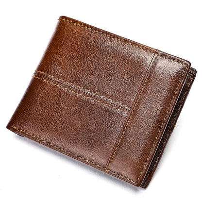 Genuine Cow Leather RFID Bifold Short Wallet with Coin Pocket – Slim & Waterproof