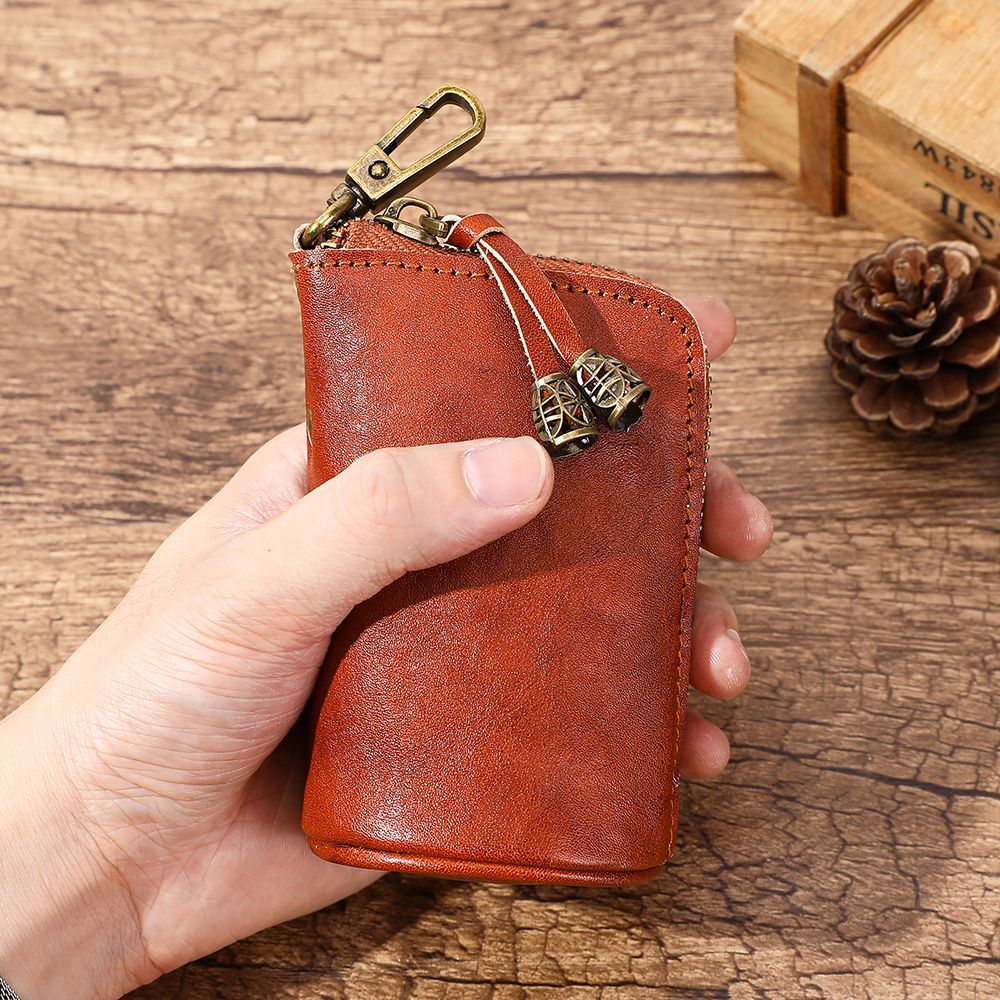 Leather Zipper Coin Purse – Mini Vintage Wallet for Men