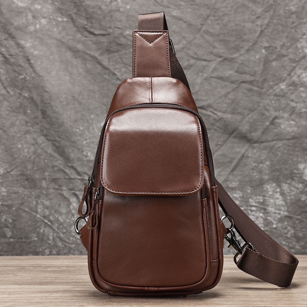 Leather Crossbody Chest Bag – Waterproof Single-Shoulder Sling for Travel & Daily Carry