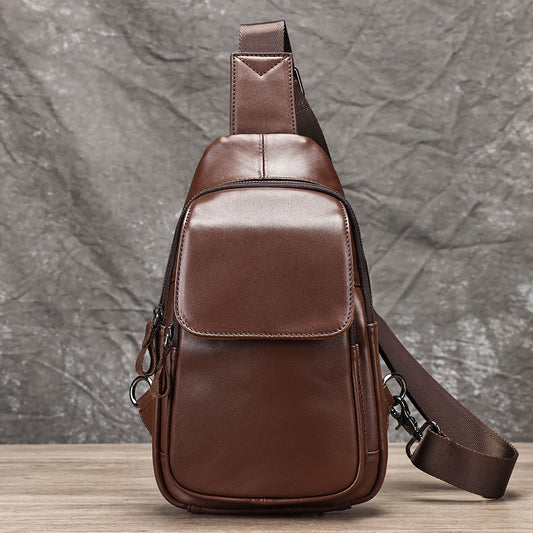 Leather Crossbody Chest Bag – Waterproof Single-Shoulder Sling for Travel & Daily Carry