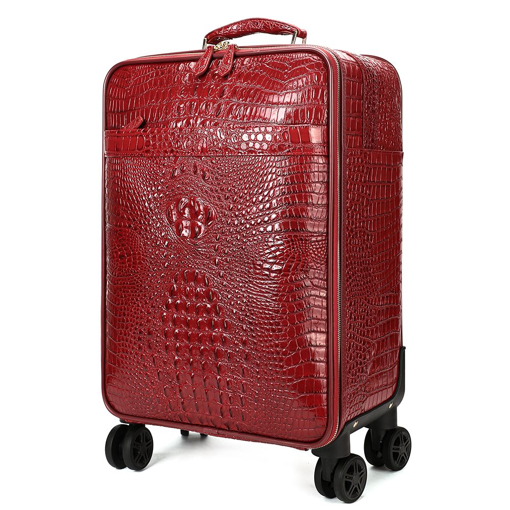 Men’s Genuine Leather Crocodile-Pattern 20″ Carry-On Trolley Suitcase