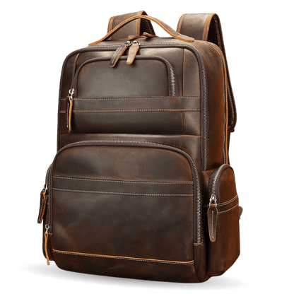 Crazy Horse Genuine Leather 16″ Laptop Backpack – Large Capacity Waterproof Travel & Hiking Bag for Men - The Urbanex