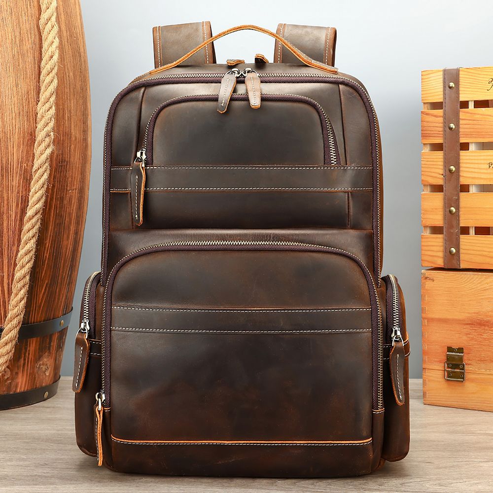 Crazy Horse Genuine Leather 16″ Laptop Backpack – Large Capacity Waterproof Travel & Hiking Bag for Men - The Urbanex