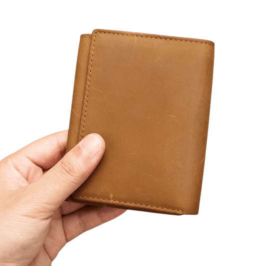 Crazy Horse Genuine Leather Men’s Trifold Wallet – Vintage Slim Design with Button Strap - The Urbanex