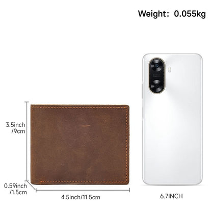 Crazy Horse Genuine Leather Minimalist Slim Bifold Wallet - The Urbanex