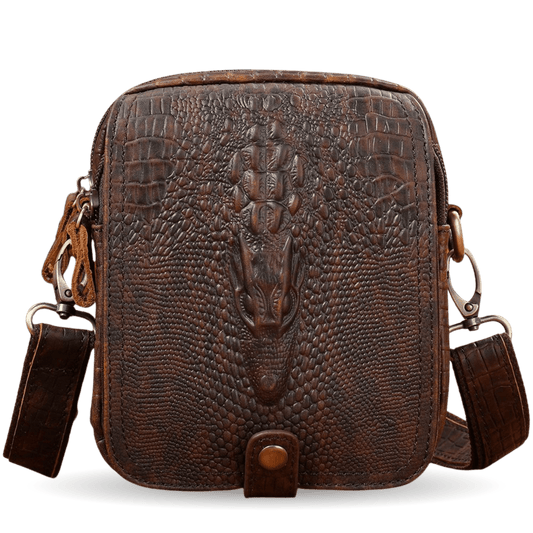 Crocodile - Print Leather Small Crossbody Sling Bag – Waterproof Messenger for Daily Work - The Urbanex