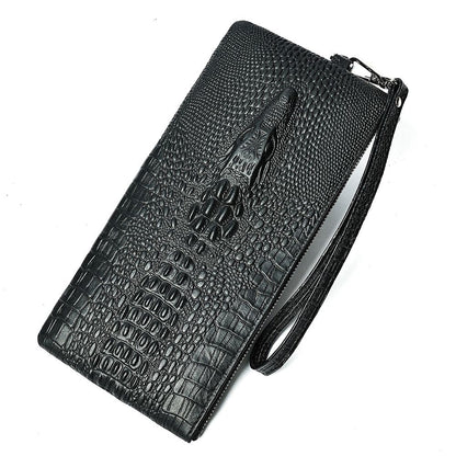 Crocodile Texture Genuine Leather Long Clutch Wallet with Wristlet – Checkbook & Cash Organiser - The Urbanex