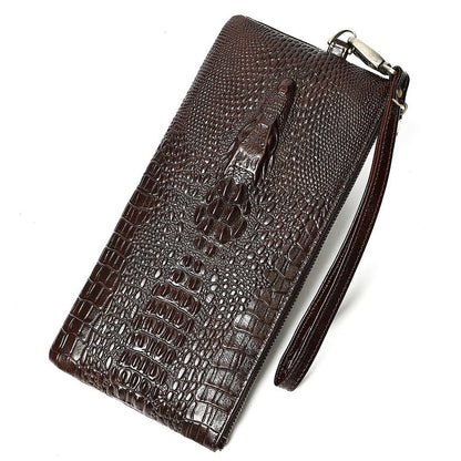 Crocodile Texture Genuine Leather Long Clutch Wallet with Wristlet – Checkbook & Cash Organiser - The Urbanex