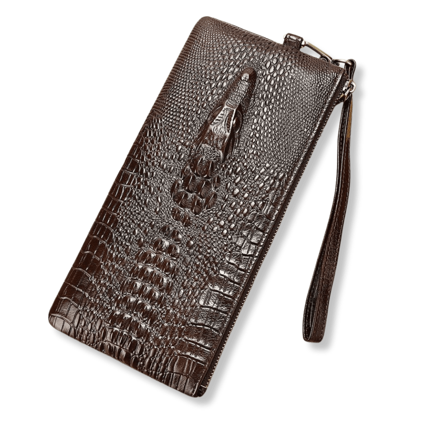 Crocodile Texture Genuine Leather Long Clutch Wallet with Wristlet – Checkbook & Cash Organiser - The Urbanex