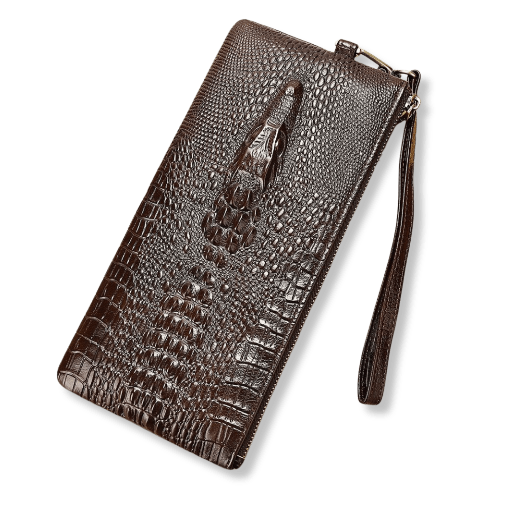 Crocodile Texture Genuine Leather Long Clutch Wallet with Wristlet – Checkbook & Cash Organiser - The Urbanex