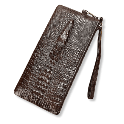 Crocodile Texture Genuine Leather Long Clutch Wallet with Wristlet – Checkbook & Cash Organiser - The Urbanex