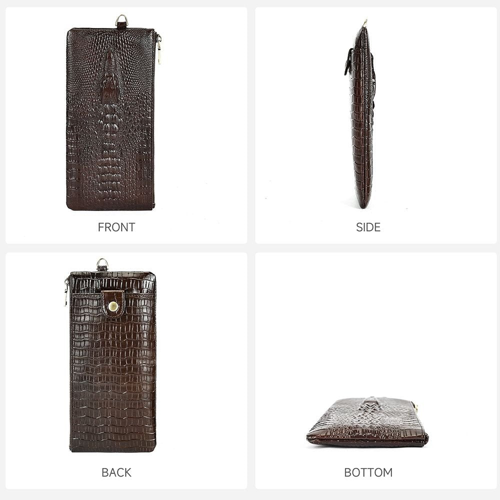 Crocodile Texture Genuine Leather Long Clutch Wallet with Wristlet – Checkbook & Cash Organiser - The Urbanex
