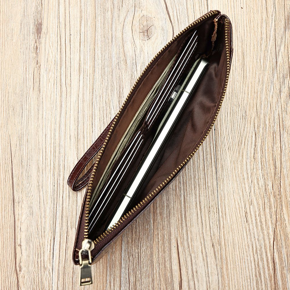 Crocodile Texture Genuine Leather Long Clutch Wallet with Wristlet – Checkbook & Cash Organiser - The Urbanex