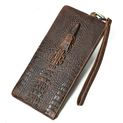Crocodile Texture Genuine Leather Long Clutch Wallet with Wristlet – Checkbook & Cash Organiser - The Urbanex