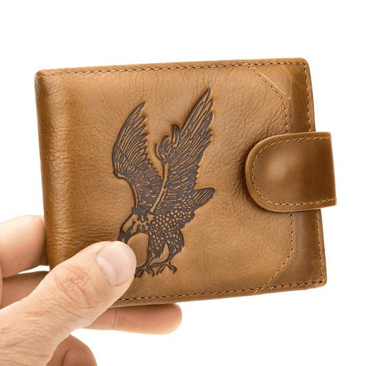 Eagle Embossed Cow Leather Bifold Wallet – Compact Short Wallet - The Urbanex