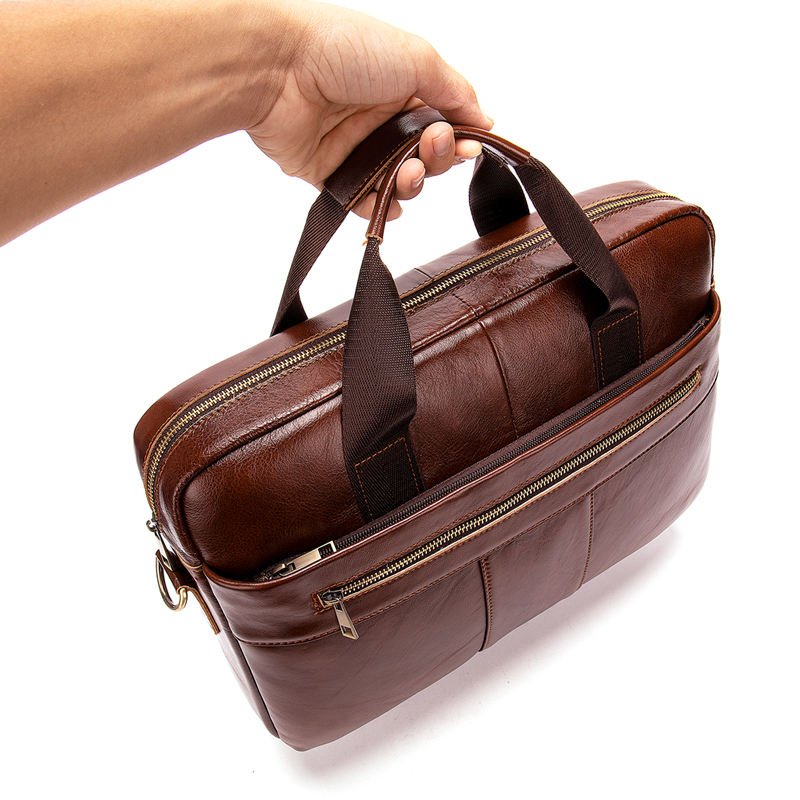 Men’s 14 Inch Laptop Bag – Leather Briefcase, Lawyer & Business Office Bag, Messenger Bag for Men - The Urbanex