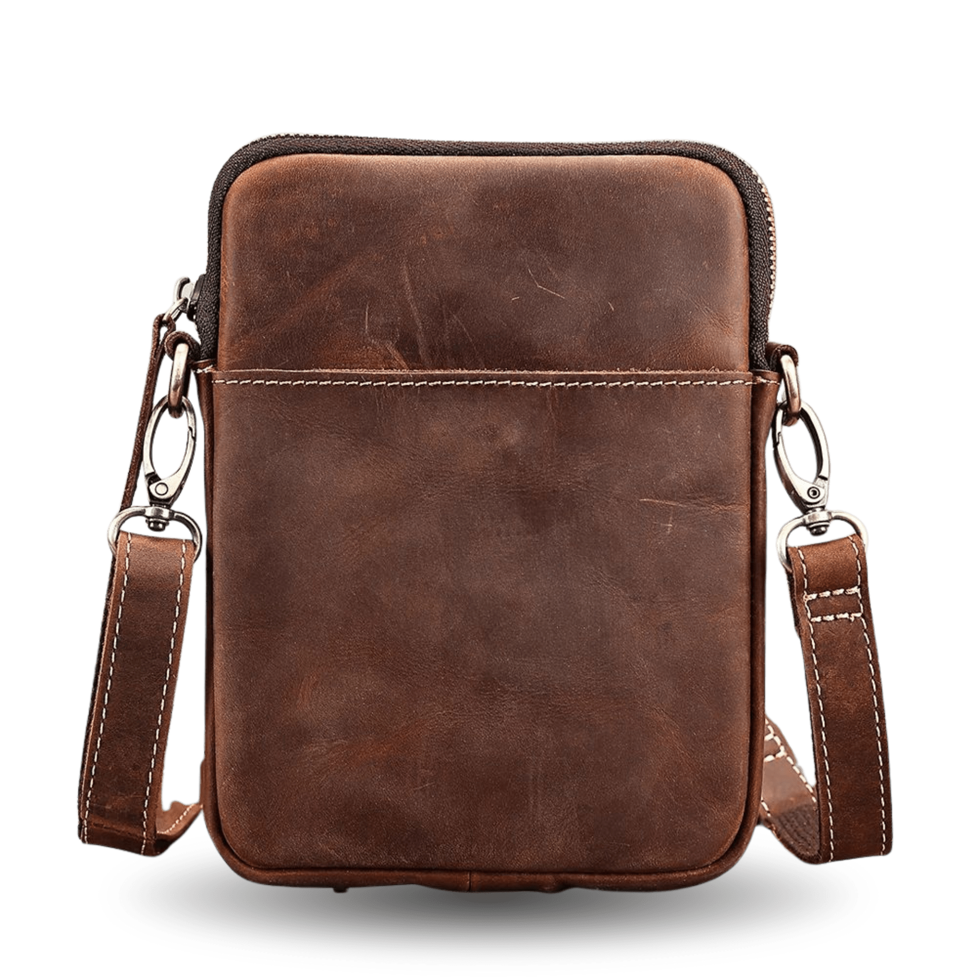 Men’s Crazy Horse Genuine Cow Leather Phone Pouch – Vintage Crossbody Messenger Bag - The Urbanex