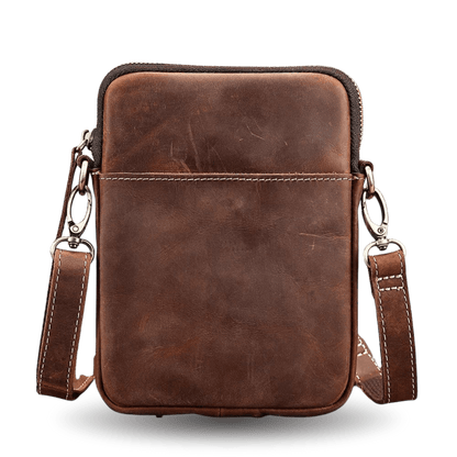 Men’s Crazy Horse Genuine Cow Leather Phone Pouch – Vintage Crossbody Messenger Bag - The Urbanex