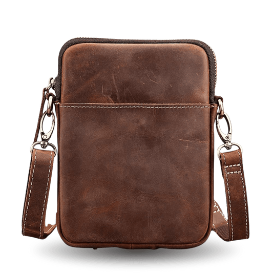 Men’s Crazy Horse Genuine Cow Leather Phone Pouch – Vintage Crossbody Messenger Bag - The Urbanex