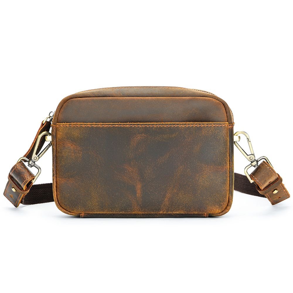 Men’s Crazy Horse Genuine Cow Leather Small Shoulder Bag – Vintage Crossbody Messenger - The Urbanex