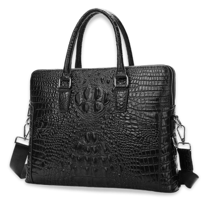 Men’s Crocodile Texture Genuine Leather Laptop Briefcase – Waterproof Business Messenger - The Urbanex