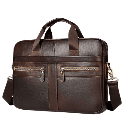 Men’s Genuine Cowhide Leather 15″ Business Laptop Briefcase & Messenger Bag - The Urbanex