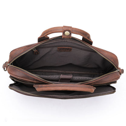 Men’s Genuine Crazy Horse Leather Vintage Laptop Briefcase - The Urbanex