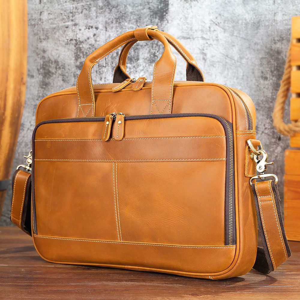 Men’s Genuine Crazy Horse Leather Vintage Laptop Briefcase - The Urbanex