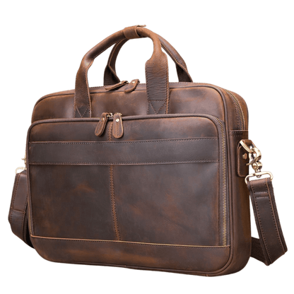 Men’s Genuine Crazy Horse Leather Vintage Laptop Briefcase - The Urbanex
