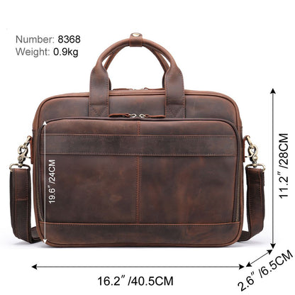 Men’s Genuine Crazy Horse Leather Vintage Laptop Briefcase - The Urbanex
