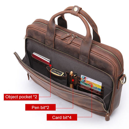 Men’s Genuine Crazy Horse Leather Vintage Laptop Briefcase - The Urbanex