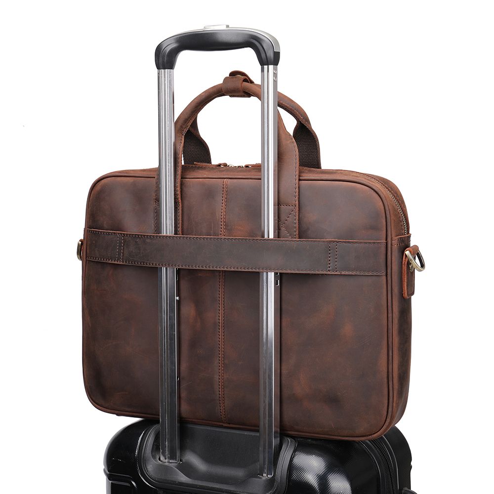 Men’s Genuine Crazy Horse Leather Vintage Laptop Briefcase - The Urbanex