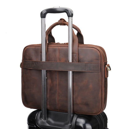 Men’s Genuine Crazy Horse Leather Vintage Laptop Briefcase - The Urbanex