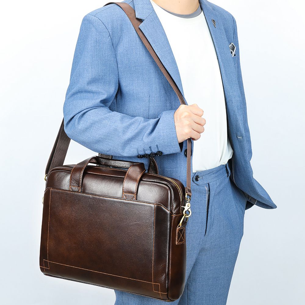Men’s Genuine Leather 15″ Business Laptop Briefcase & Messenger Bag - The Urbanex