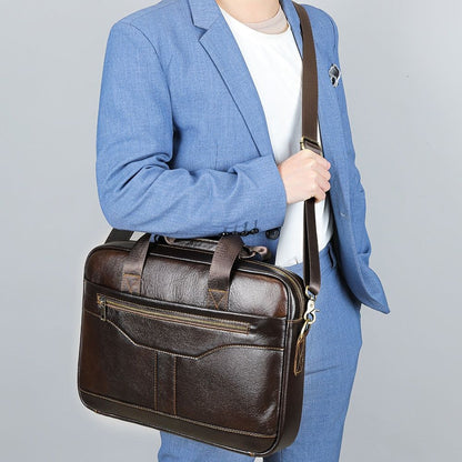 Men’s Genuine Leather Briefcase – Waterproof Laptop Handbag, Shoulder Bag & Business Messenger Bag - The Urbanex
