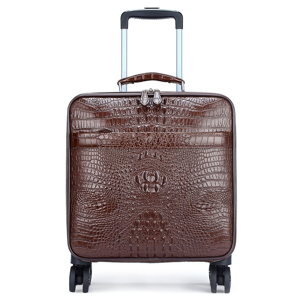 Men’s Genuine Leather Crocodile - Print 18″ Carry - On Luggage Trolley - The Urbanex