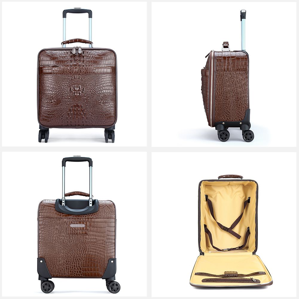 Men’s Genuine Leather Crocodile - Print 18″ Carry - On Luggage Trolley - The Urbanex